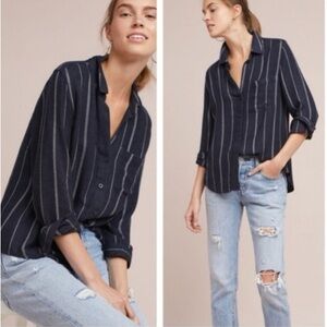 Cloth & Stone Navy Striped Button-Down Shirt Size Small